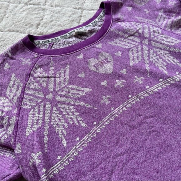 Victoria's Secret PINK | Lavender Fair Isle Snowflake Crew Sweater | Size Small - Picture 6 of 12